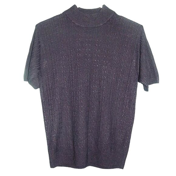 Tops - CRYSTAL KOBE women's medium vintage navy blue cable knit mock neck sweater tee
